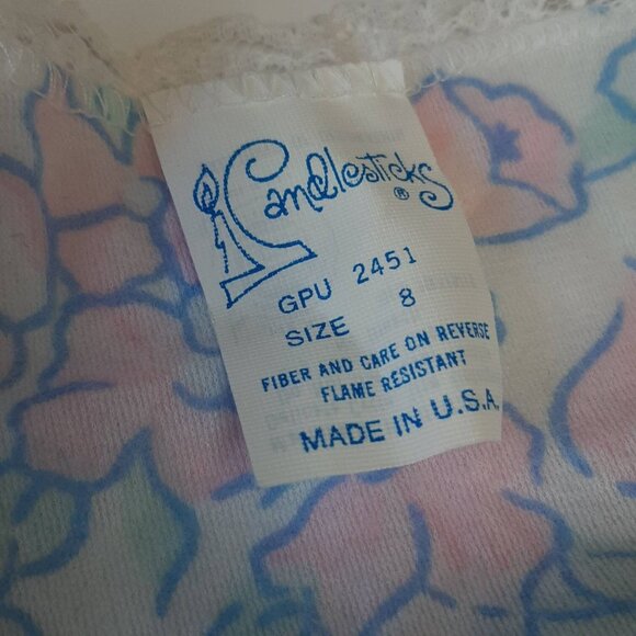 Vtg NEW Girls Flannel PJ Set Flannelette Floral Smocked Lace Pink Blue by Candle - Picture 7 of 9